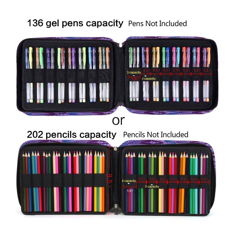 qianshan Pencil Case Holder Slot -â€‚Holds 202 Colored Pencils or 136 Gel Pens with Zipper Closure - Large Capacity Pen Organizer for Watercolor Pens or Markers - Perfect for Beginner and Artist Purple - Image 5